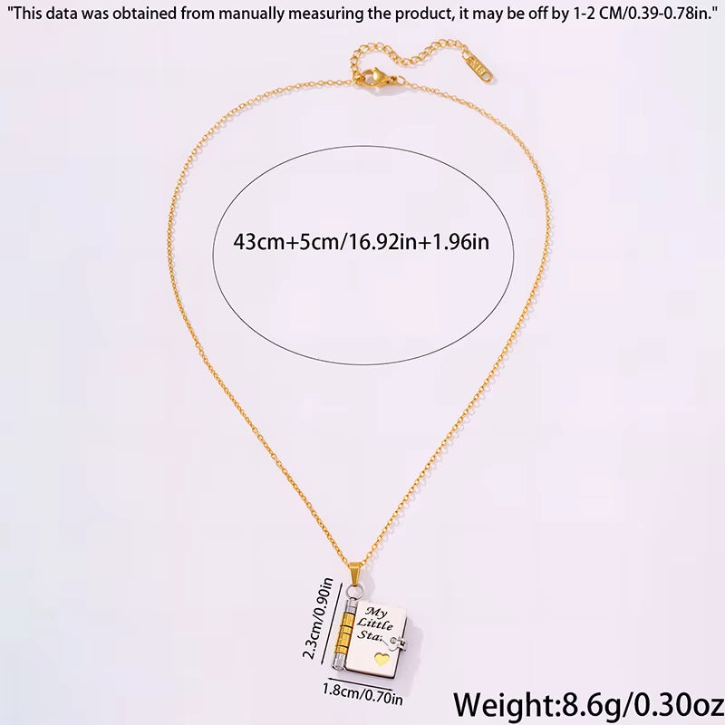 My Little Star Book Pendant Necklace for Daughter Openable Pages Engraved Letter Stainless Steel Necklace for Birthday Gift
