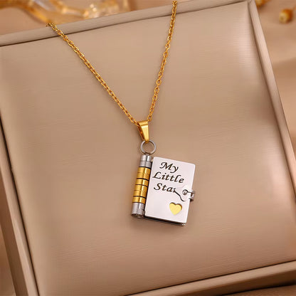 My Little Star Book Pendant Necklace for Daughter Openable Pages Engraved Letter Stainless Steel Necklace for Birthday Gift